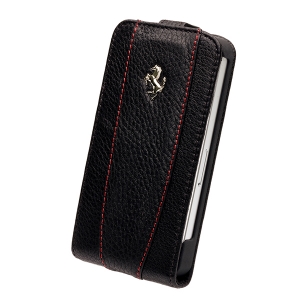  Ferrari Leather Flap Case FF Collection Black/Red for iPhone 4/4S (FEFLIP4BLR)